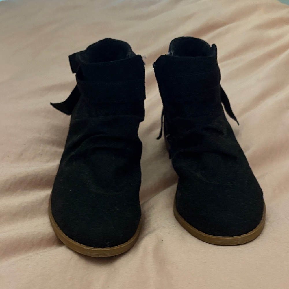 Sugar Black Ankle Boots with Bow Accent
